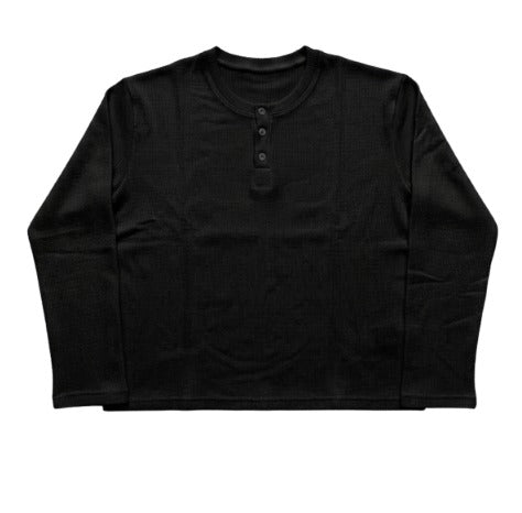 Black Waffle knit Henley Shirt
