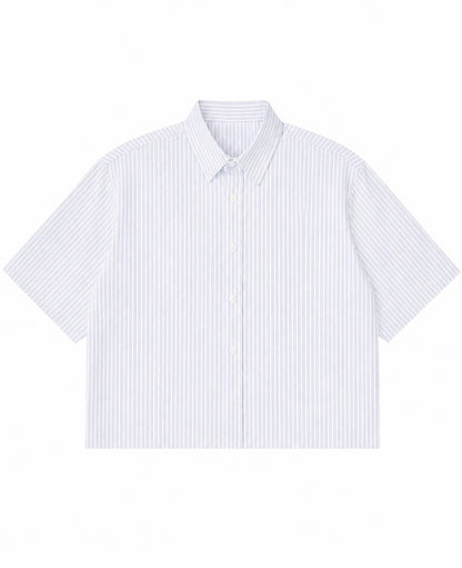 Blue Striped Oxford Boxy Shirt Front Design