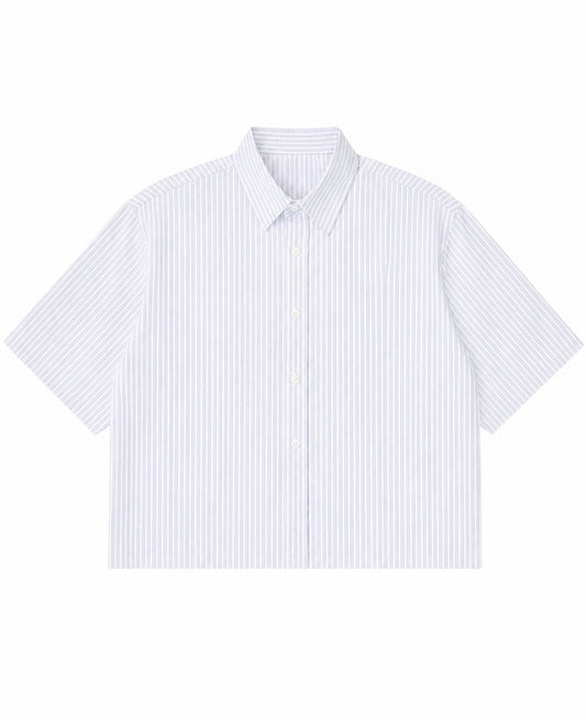 Blue Striped Oxford Boxy Shirt Front Design