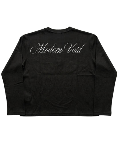 Black Henley waffle knit Back Design